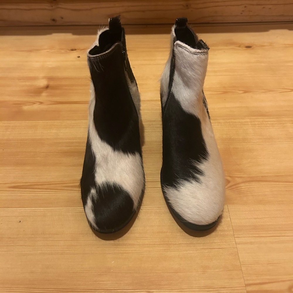 Myra Black and White Genuine Cowhide Ankle Booties